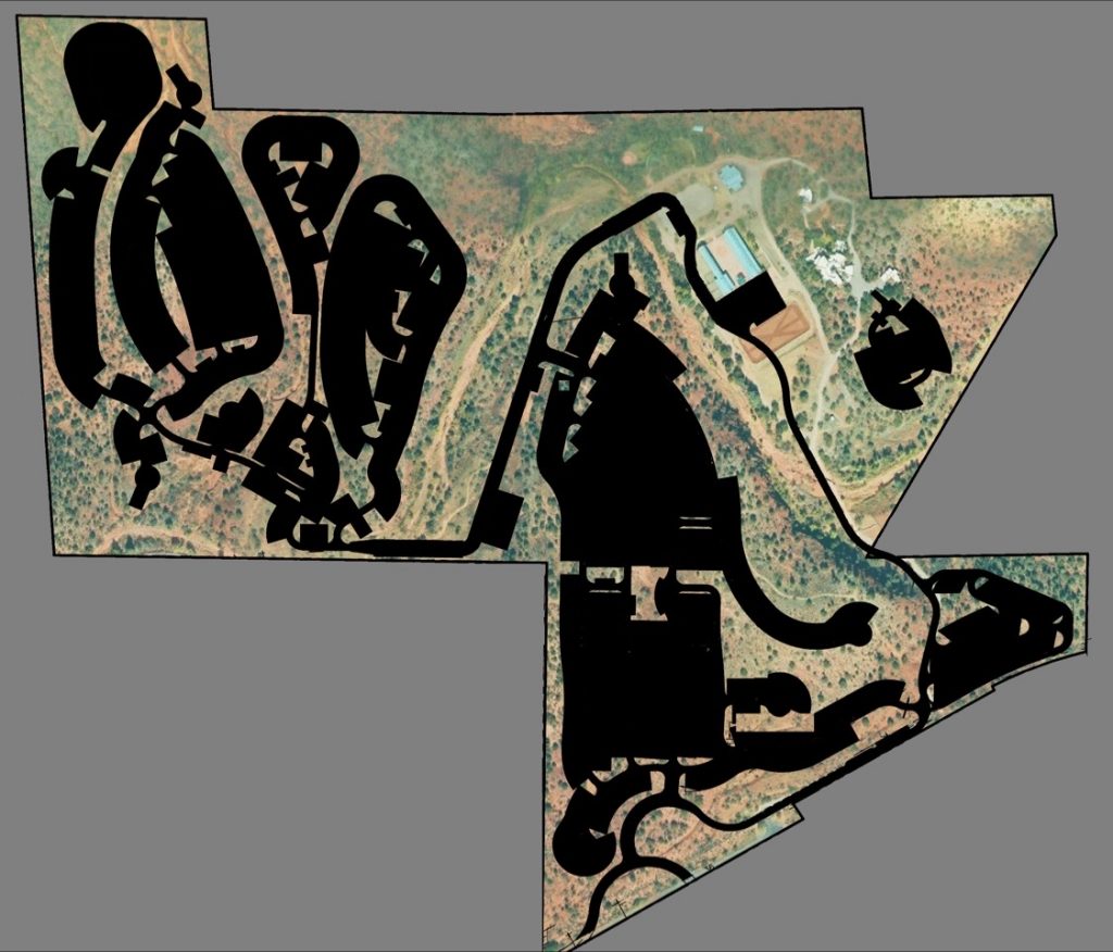 It shows a map of (in BLACK) all of the areas of the ranch that ELS will bulldoze, to clear the landscape of all native plants and animals, in order to make room for their 688 mobile home sites, and their paved roads.